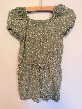 Cat & Jack Olive Green Floral Tie-Waist Romper